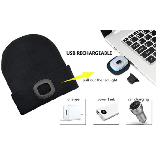LED USB Hat for Night Running and Cycling Black 1