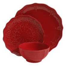 Pioneer Woman farmhouse lace dinnerware set red 12-piece