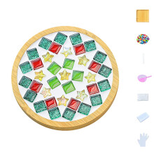 Glass Mosaic Tiles Kit with Wooden Coaster, Mixed Colors