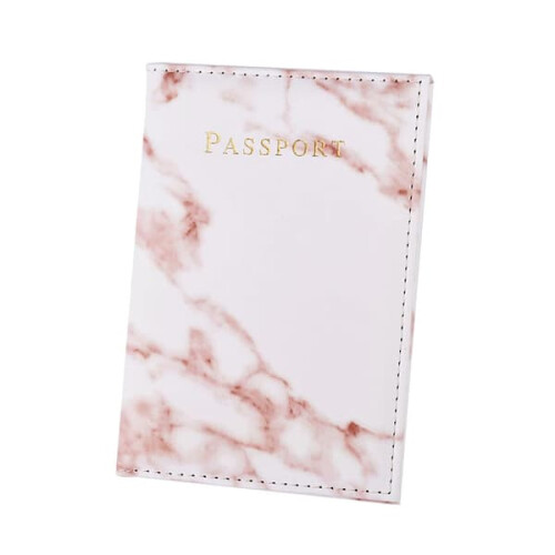 Passport Case Pink Marble Leather Gold Trim