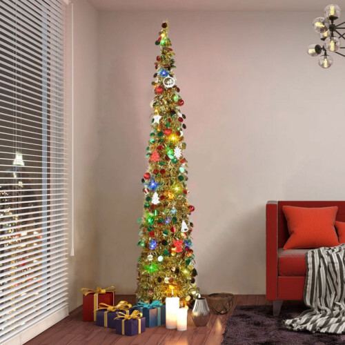 Gold Tinsel Christmas Tree with Stand 5 ft 2