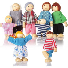 Wooden Dollhouse Family Set with 8 Figures