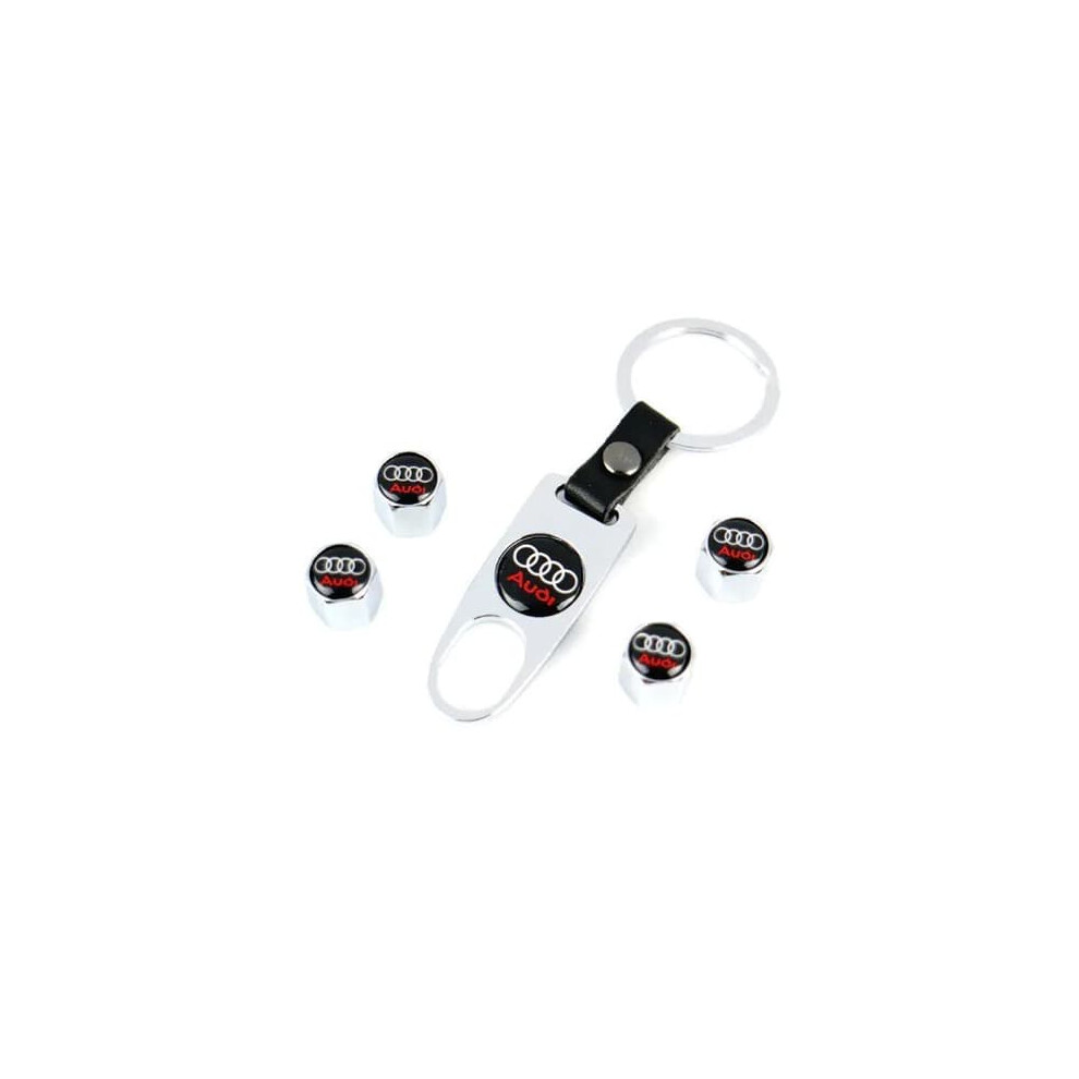 Audi Logo Valve Caps With Key Ring Silver 962125252750