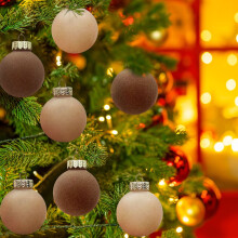 Brown Velvet Christmas Ornaments 60mm 12Pcs