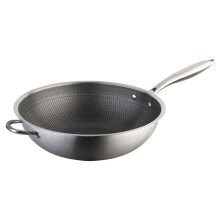 Wok en acier inoxydable à motif nid d'abeille, poêle traditionnelle à double poignée