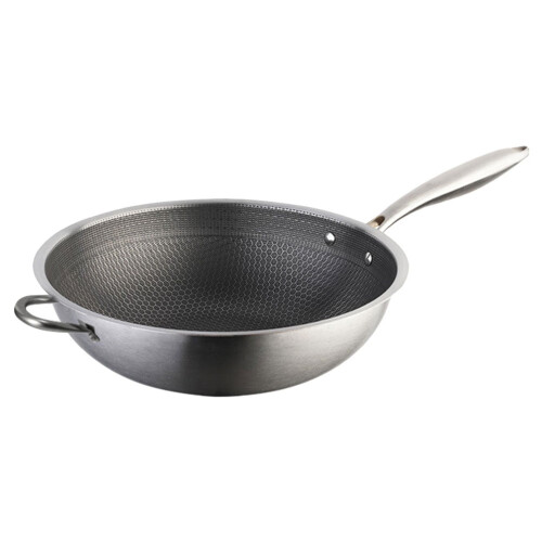 Stainless Steel Wok with Honeycomb Texture and Double
