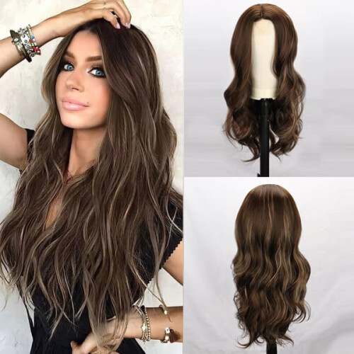 Brown long curly wig