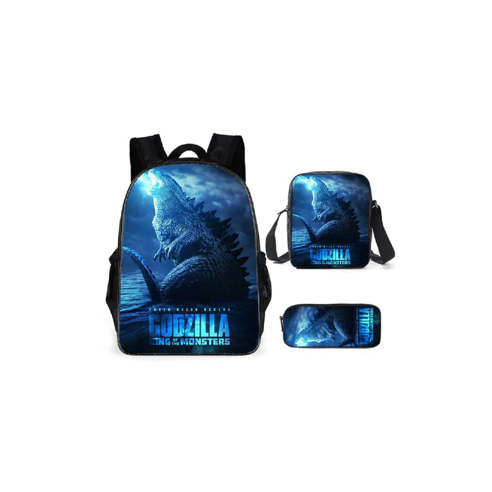 Godzilla backpack anime student school bag set of 3