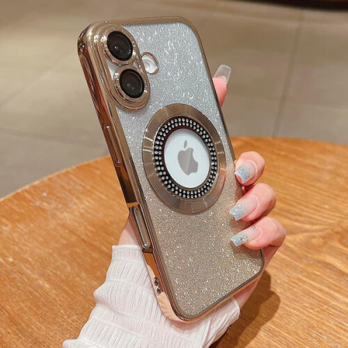 Capa magnética com glitter Misscase compatível com iPhone 16 Plus, compatível com MagSafe, fina, resistente a impactos e arranhões, dourada. 2