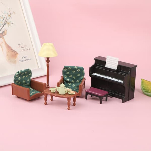 Dollhouse Mini Piano Sofa Table Lamp Set 1:12 Scale