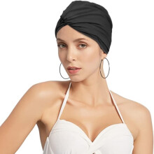 Women's Pleated Swimming Cap for Long Hair with Ear