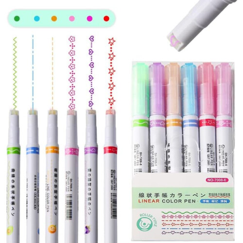 Curve Highlighters Craft Pens with 6 Curved Fine Tips