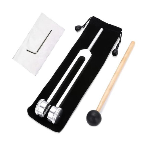 128 Hz acoustic tuning fork with weight silver