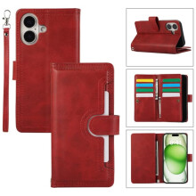 Red Wallet Case for iPhone 16 with Multi-Slot