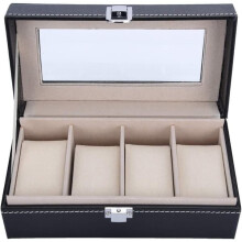 Watch Box for 4 Watches Black with White Stitching