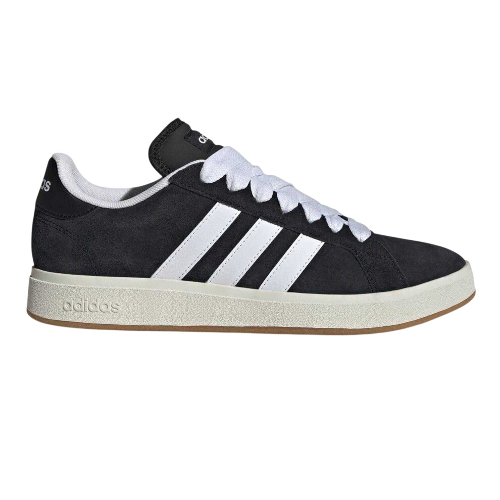 Adidas (9 Uk, Black/White) Mens Grand Court 3 Stripes Suede Flat Trainers