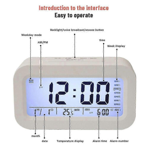 (pink) New Digital LED Large Display Snooze Alarm Clock Night Light Thermometer 1