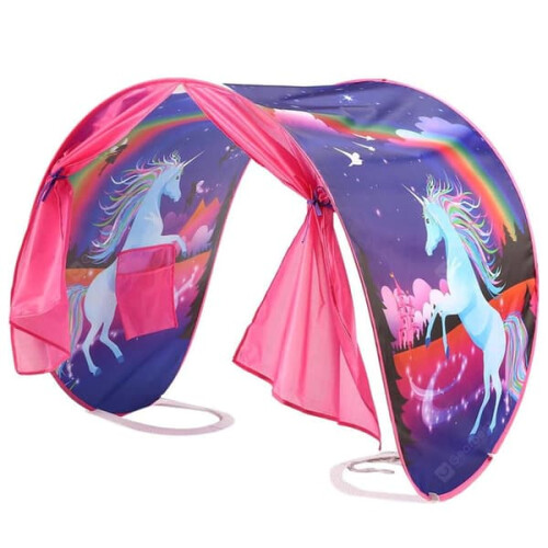 Bed Tent with Multicolor Curtains and Decorative Motif