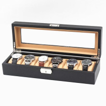 Watch Box Black Carbon Luxury 6-Watch Storage
