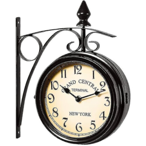 Wall Clock Wrought Iron 2-Sided 12-inch