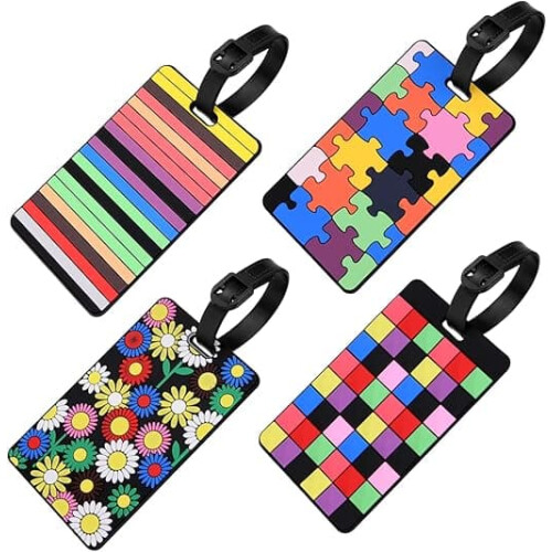 Silicone Luggage Tags with Name ID Card, 4 pcs