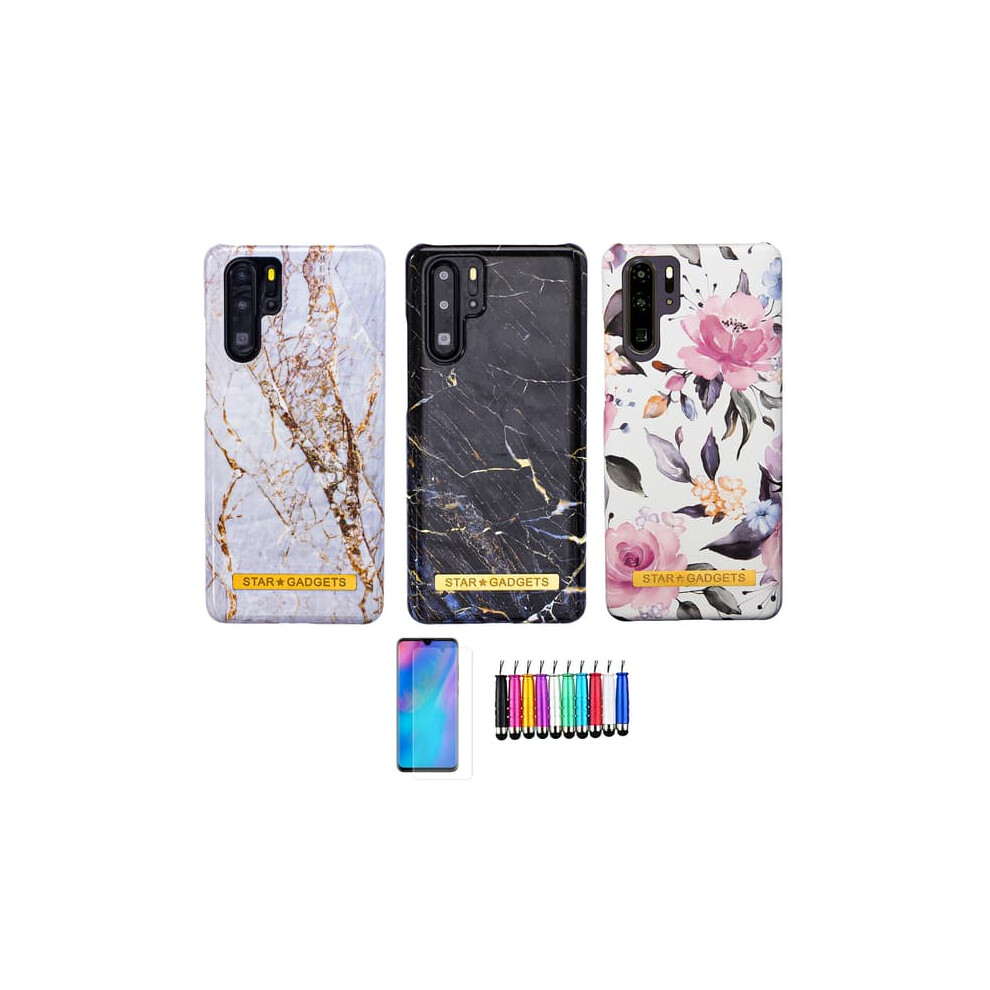 Huawei P30 Pro Case Marble Floral Design White 962029590477
