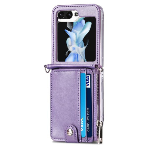 Συμβατό με Samsung Galaxy Z Flip5 - Θήκη πορτοφολιού από PU δέρμα σε ρετρό στυλ με θήκη καρτών