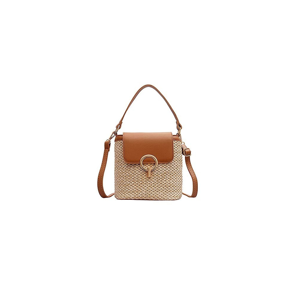 Straw Bucket Bag For Women Brown Shoulder Handbag 962029264743
