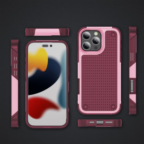 iPhone 16 Pro case PC and TPU shockproof pink dark red 1
