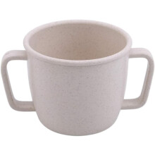 Taza de dos asas de color liso para beber leche o café, de porcelana, práctica y popular, color beige.
