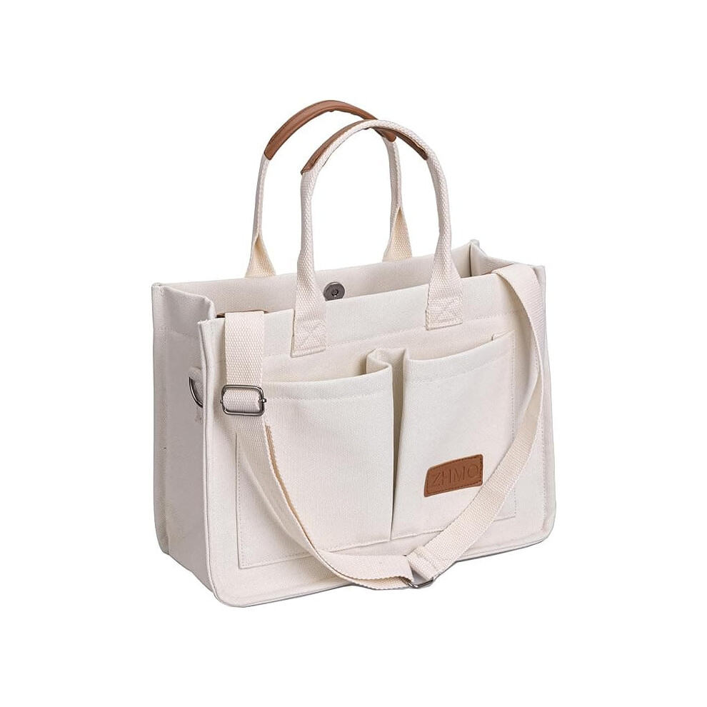 Canvas Tote Bag For Women White 15.6-Inch Laptop 962029256359