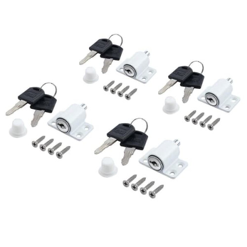 Window Sliding Door Lock Limiter with Key 4pcs White