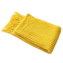 Plaid pour canapé, motif vagues texturé automnal en acrylique tricoté avec franges, plaid tissé bohème confortable 127 x 152 cm jaune