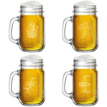 Coffret cadeau de 4 tasses Mason Jar en verre de 473 ml avec anse - Collection Vaisseau Spatial (2 pièces)