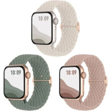 3-pakning flettet Solo Loop kompatibel med Apple Watch 38/40/41 mm, justerbar nylon stretchrem for menn og kvinner