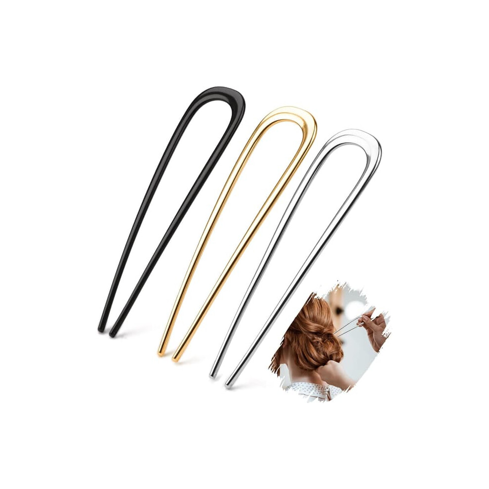 French Hairpins Metal U-Shaped 3 Pcs 14 Cm Gold/Silver/Black 962029251712