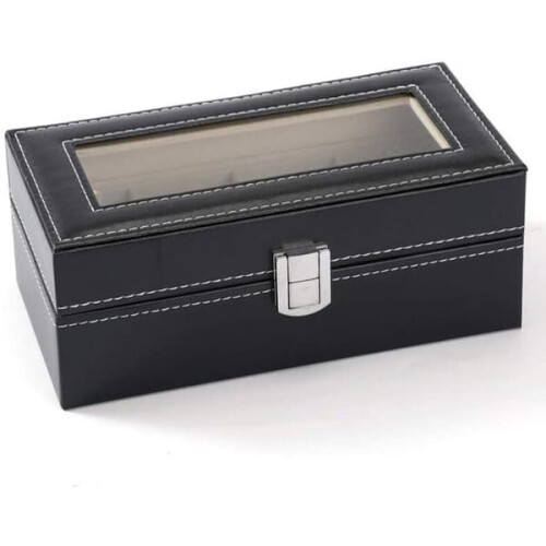Watch Box for 4 Watches Black with White Stitching 1
