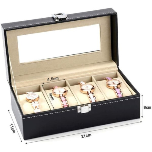Watch Box for 4 Watches Black with White Stitching 2