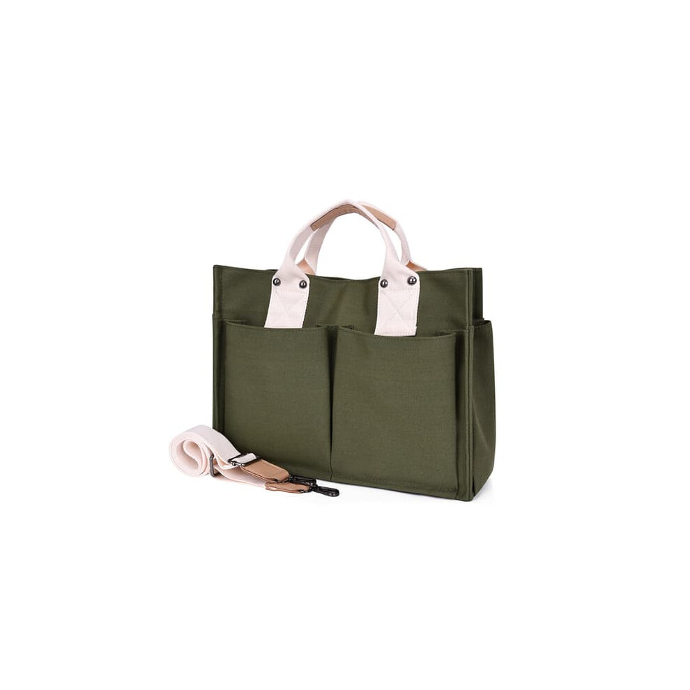 Canvas Tote Bag With Multiple Pockets Green 962029259817