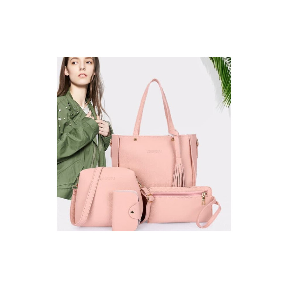 Women's Pu Leather Shoulder Bag Set Pink 4 Pieces 962029248507
