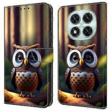 Leren hoesje met patroonprint, portemonneehouder en klepje, compatibel met Xiaomi Redmi Note14Pro5G Bruine Kleine Uil