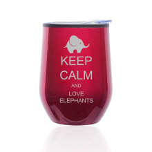Verre à vin sans pied, tasse de voyage à café avec couvercle « Keep Calm And Love Elephants » (Fuchsia)