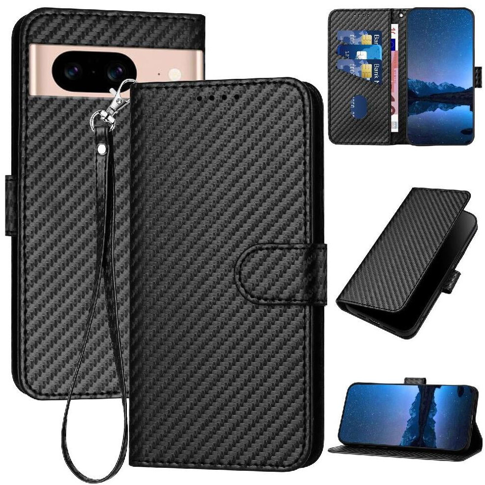 Flip Case For Google Pixel 8A Carbon Fiber With Card Slot 971050052793