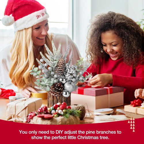Small artificial Christmas tree with ornaments, silver 1