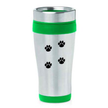 Mug de voyage isotherme en acier inoxydable 16 oz, motif empreintes de pattes (vert)