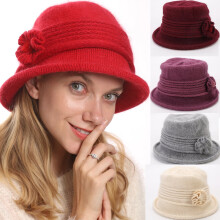 Damen Winter Strickhut Vintage 1920er Jahre Bowlerhut mit runder Krempe, warm