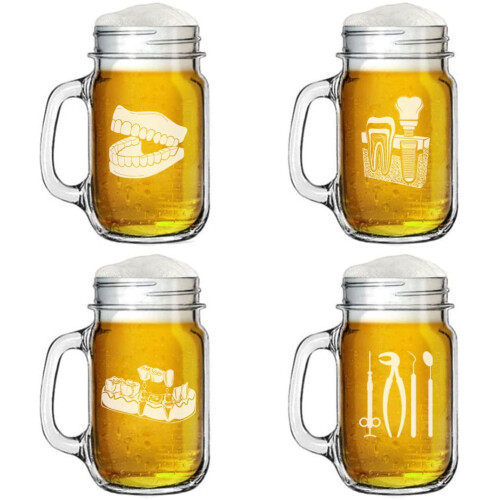 Mason Jar Glasbecher mit Henkel, 4er-Set, 473 ml