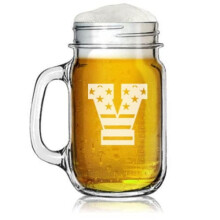 Tarro Mason de vidrio de 16 oz con monograma de la bandera estadounidense V