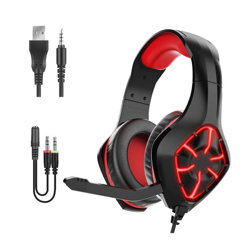 Jacenvly gaming headset wired noise cancelling red 2