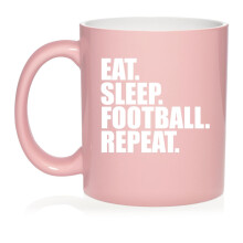 Cană de cafea ceramică Eat Sleep Football Repeat, cadou pentru ea, el, prieten, coleg, soție, soț (11oz roz deschis)